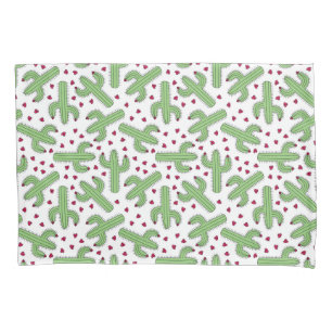 Illustrated Cactus & Pink Flowers Pattern Pillowcase