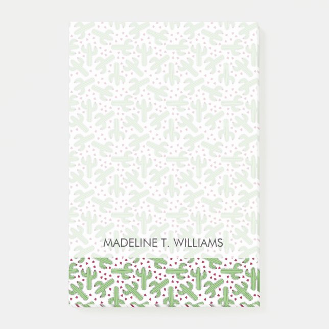 Illustrated Cactus & Pink Flowers Pattern Post-it Notes (Front)