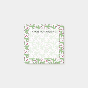 Illustrated Cactus & Pink Flowers Pattern Post-it Notes