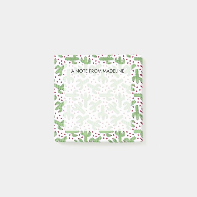 Illustrated Cactus & Pink Flowers Pattern Post-it Notes (Front)