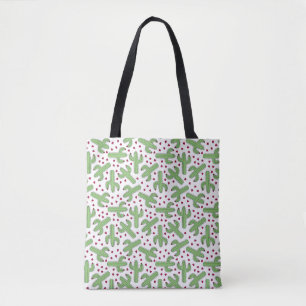 Illustrated Cactus & Pink Flowers Pattern Tote Bag