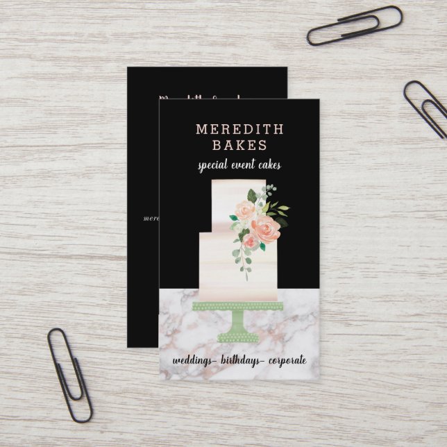 Illustrated Cake Designer Wedding Events Planner Business Card (Front/Back In Situ)