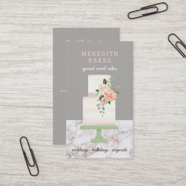 Illustrated Cake Designer Wedding Events Planner Business Card (Front/Back In Situ)