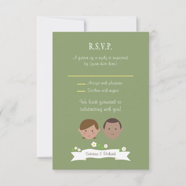 Illustrated Cartoon Couple Portrait Wedding Invitation (Front)