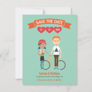 Illustrated Cartoon Couple Portrait Wedding Invitation