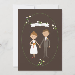 Illustrated Cartoon Couple Portrait Wedding Invitation