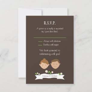 Illustrated Cartoon Couple Portrait Wedding RSVP Card
