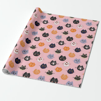 Illustrated Cat Faces Pattern Wrapping Paper
