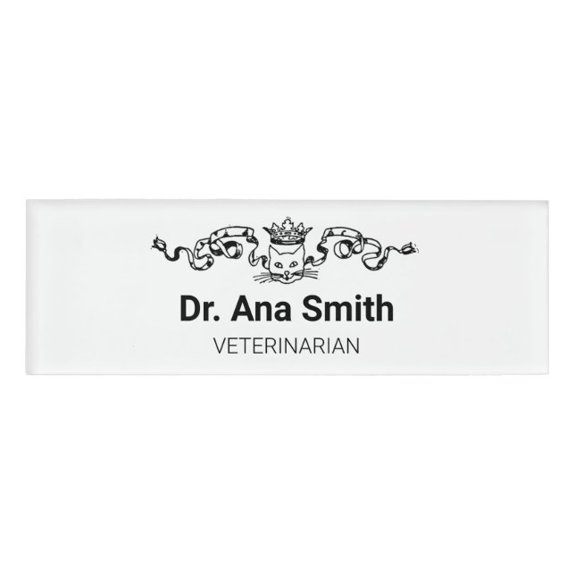 Illustrated cat veterinary profession business name tag (Front)