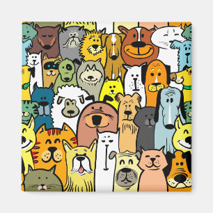Illustrated cats and dogs magnet