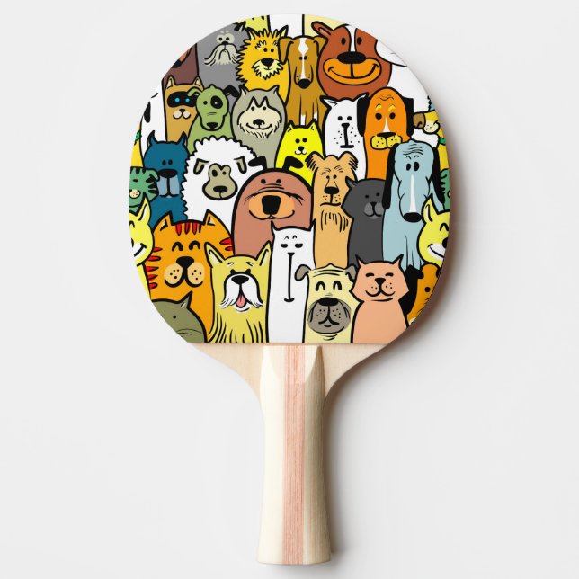 Illustrated cats and dogs ping pong paddle (Front)