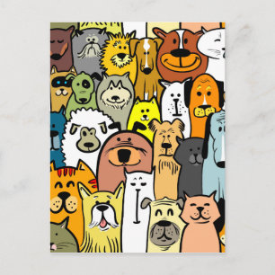 Illustrated cats and dogs postcard