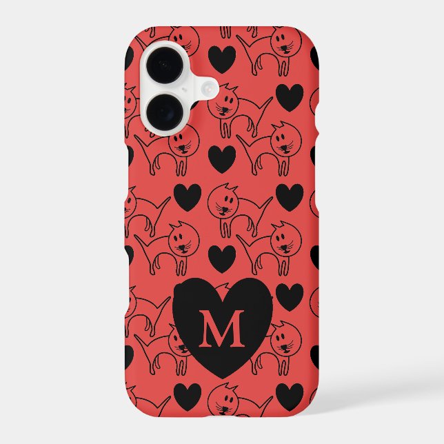 Illustrated Cats and Hearts Pattern Monogram (Back)