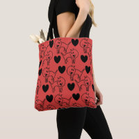 Illustrated Cats and Hearts Red Pattern