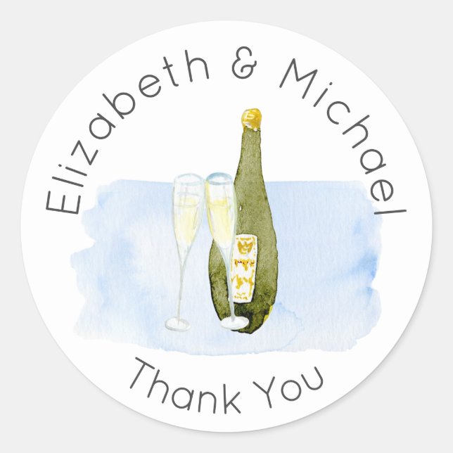 Illustrated Champagne Thank You Favour Packaging Classic Round Sticker (Front)