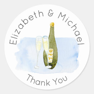 Illustrated Champagne Thank You Favour Packaging Classic Round Sticker
