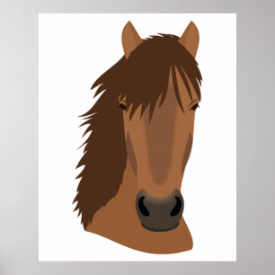Illustrated Chestnut Horse Face Poster