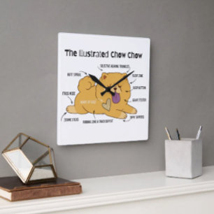 ILLUSTRATED CHOW  SQUARE WALL CLOCK