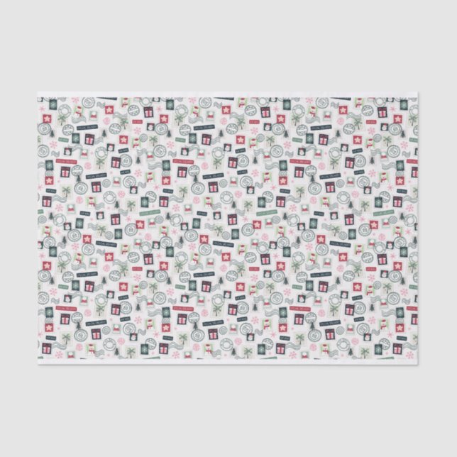 Illustrated Christmas Mail Stamps Tissue Paper (Front)