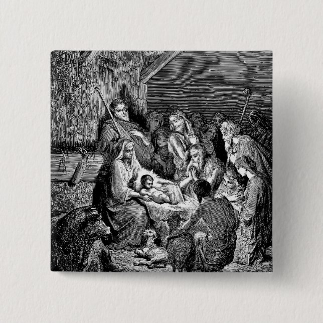 Illustrated Christmas Nativity Scene 15 Cm Square Badge (Front)