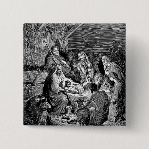 Illustrated Christmas Nativity Scene 15 Cm Square Badge