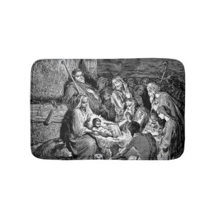 Illustrated Christmas Nativity Scene Bath Mat