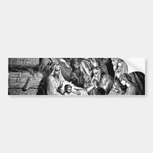 Illustrated Christmas Nativity Scene Bumper Sticker