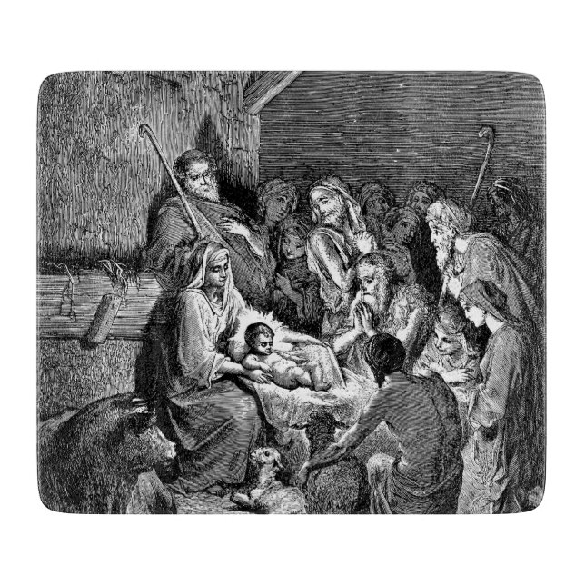 Illustrated Christmas Nativity Scene Cutting Board (Front)
