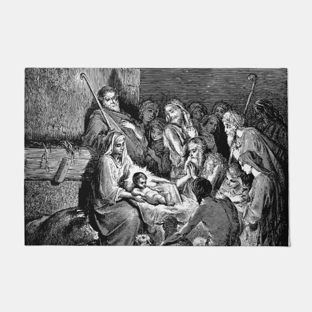 Illustrated Christmas Nativity Scene Doormat (Front)