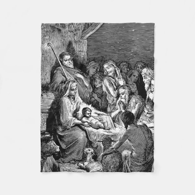 Illustrated Christmas Nativity Scene Fleece Blanket (Front)