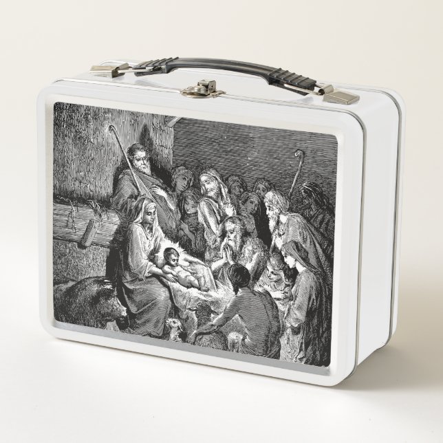 Illustrated Christmas Nativity Scene Metal Lunch Box (Front)
