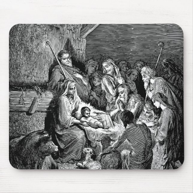 Illustrated Christmas Nativity Scene Mouse Mat (Front)