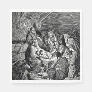 Illustrated Christmas Nativity Scene Napkin