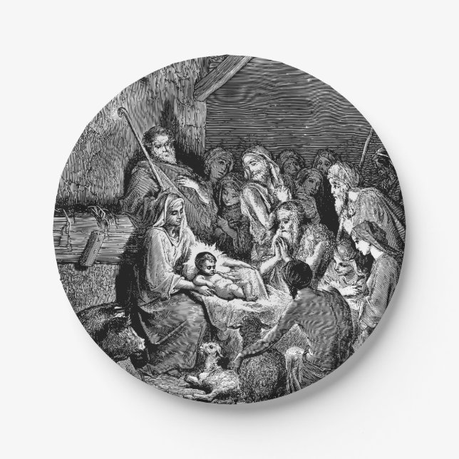 Illustrated Christmas Nativity Scene Paper Plate (Front)