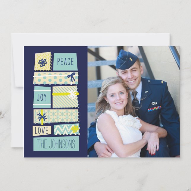 Illustrated Christmas Presents Holiday Photo Card (Front)