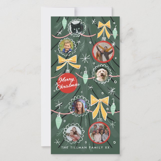 Illustrated Christmas Tree Photo Ornaments Holiday (Front)