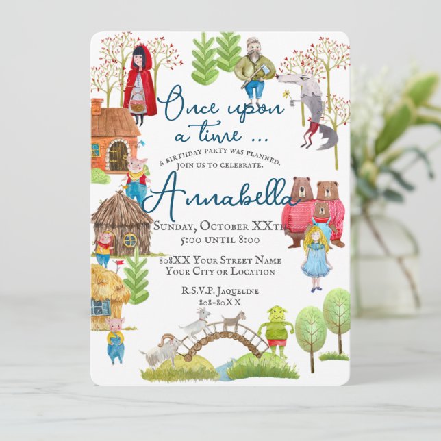 Illustrated Classic Folk & Fairy Tales for Kids Invitation (Standing Front)