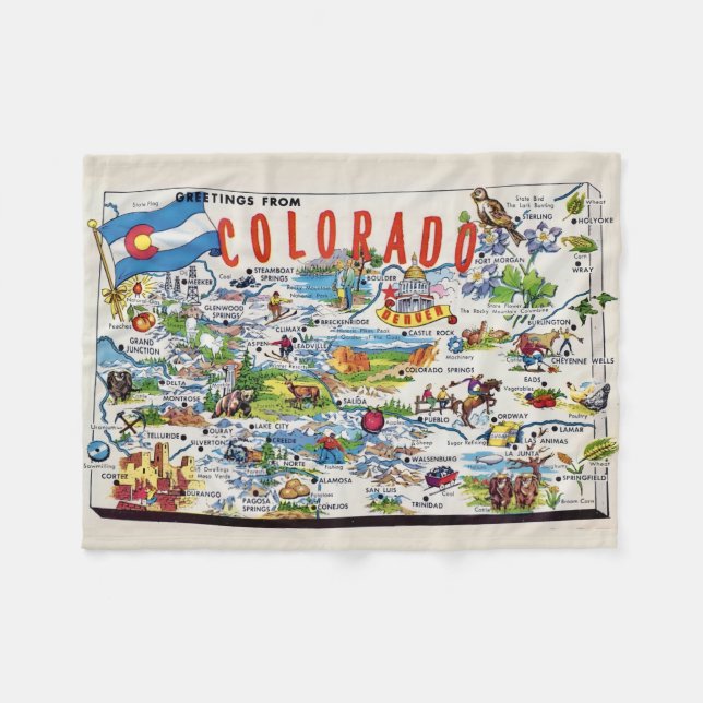 Illustrated Colorado Map Small  Fleece Blanket (Front (Horizontal))