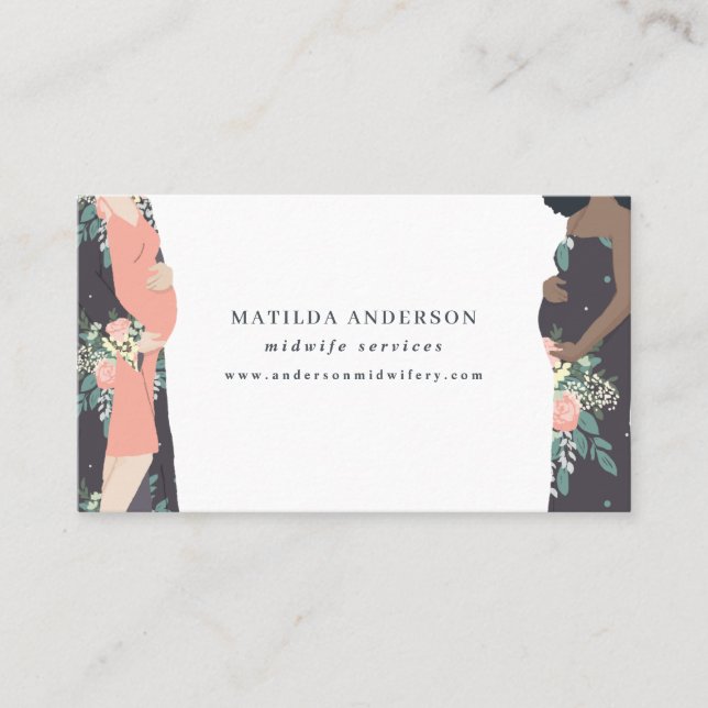 Illustrated colourful + floral midwife business card (Front)