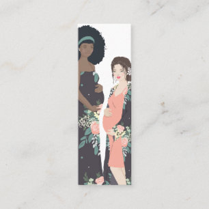 Illustrated colourful + floral midwife mini business card