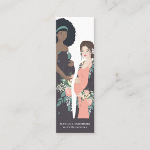 Illustrated colourful + floral midwife mini business card