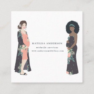 Illustrated colourful + floral midwife square business card