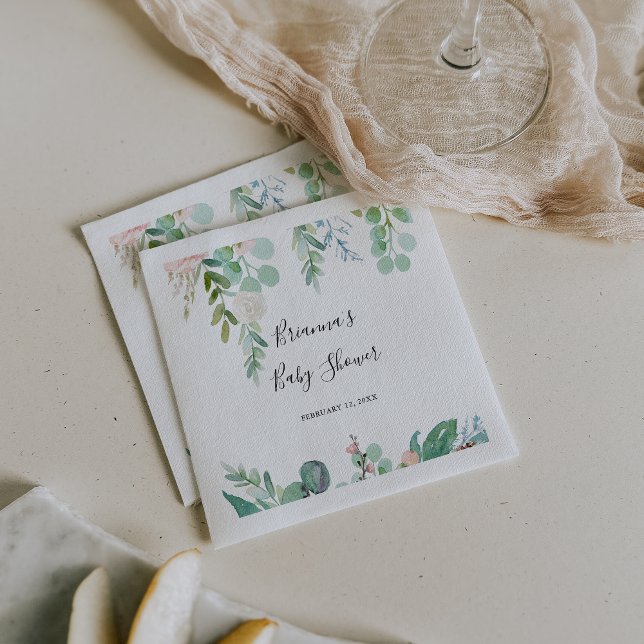 Illustrated Colourful Tropical Floral Baby Shower Napkin (Creator Uploaded)