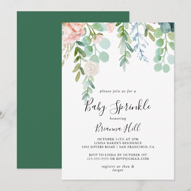 Illustrated Colourful Tropical Floral Baby Sprinkl Invitation (Front/Back)