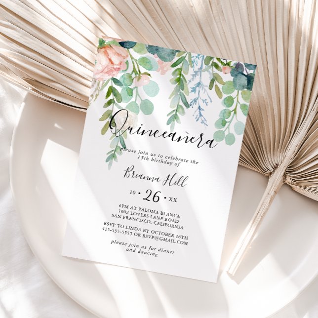 Illustrated Colourful Tropical Floral Quinceañera Invitation (Creator Uploaded)