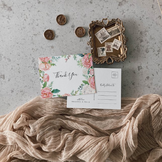 Illustrated Colourful Tropical Floral Thank You Postcard (Creator Uploaded)