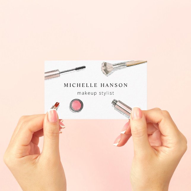 Illustrated Cosmetics Makeup Stylist White Business Card (Creator Uploaded)