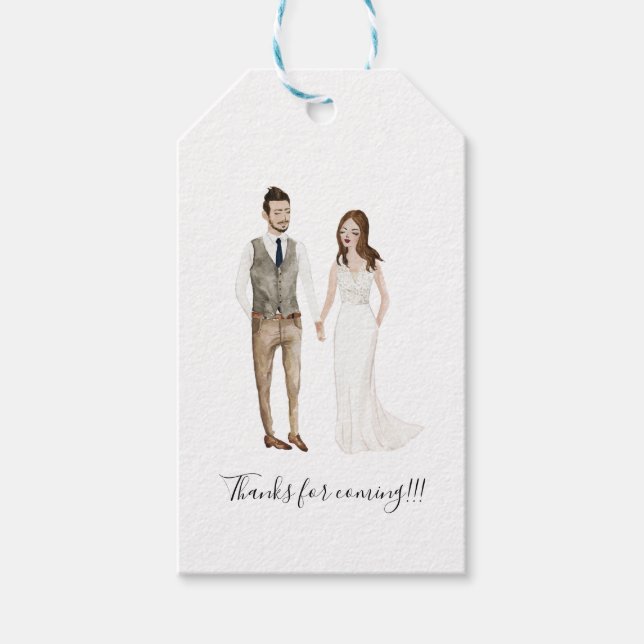 Illustrated Couple Wedding Gift Tags (Front)