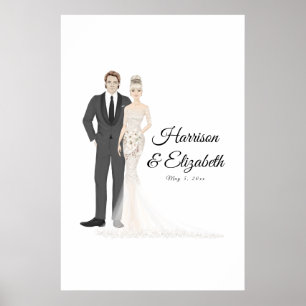 Illustrated Couple Wedding Guest Book Alternative