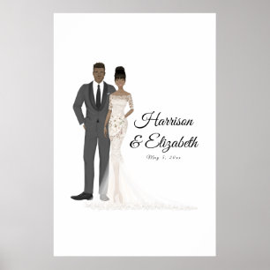 Illustrated Couple Wedding Guest Book Alternative